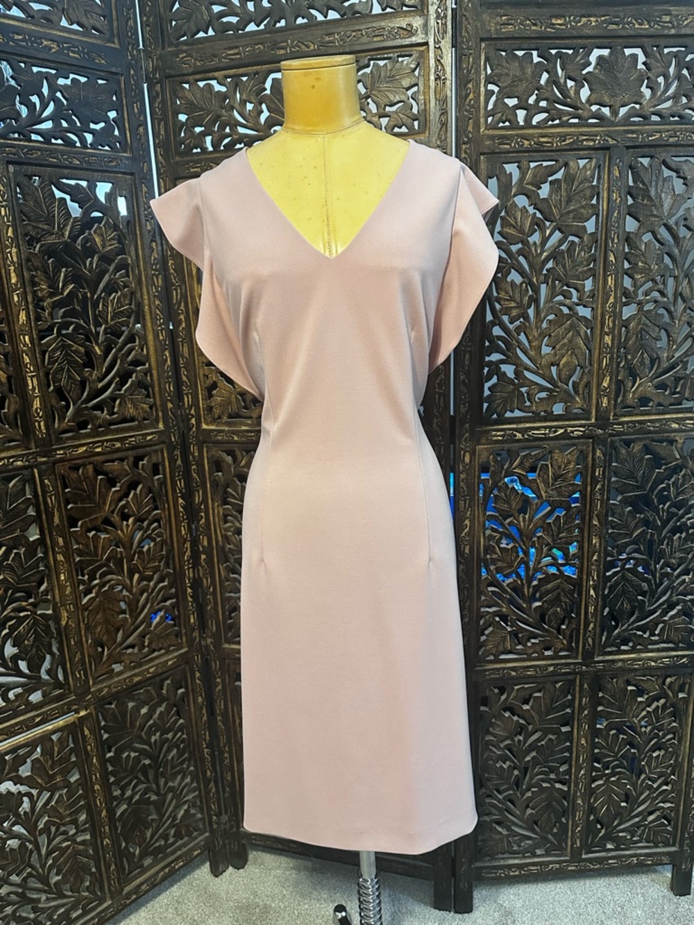 Antonio Menali Size 14 Elegant V-Neck Cap Sleeve Dress in Dusty Rose